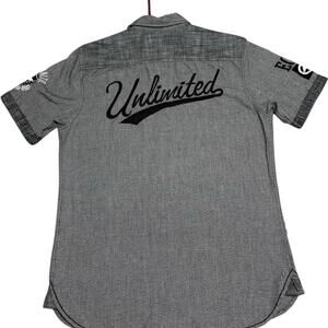 M Ecko Unltd. Vintage Y2k Logo Polo Button Up Shirt Patch rhino skull embroidery